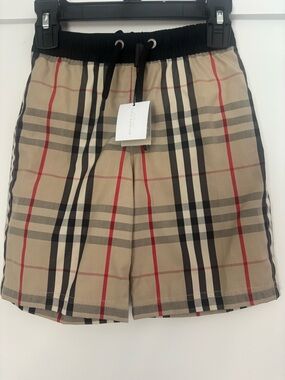 Burberry Multicolor Check Lined Drawstring Kids swim trunks in size 4